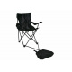 Skládací textilní židle s kovovou kostrou, podložka na nohy, černá