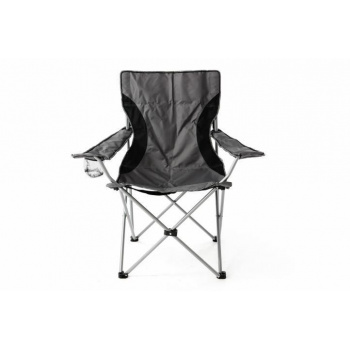 Skládací textilní kempingová židle s kovovým rámem, šedá, nosnost 120 kg