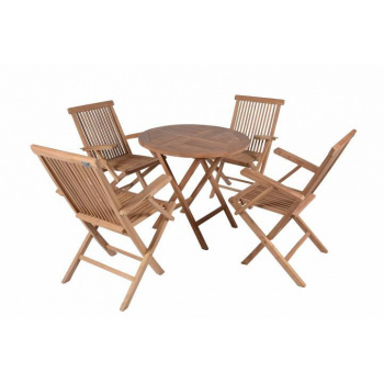 Set balkonového nábytku- kulatý stůl + 4 židle, tvrdé teakové dřevo, skládací