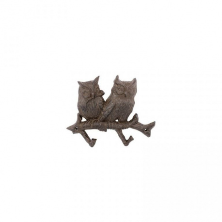 Dekorativní nástěnný háček- věšák na oblečení, sedící sovy, kov, 18 cm