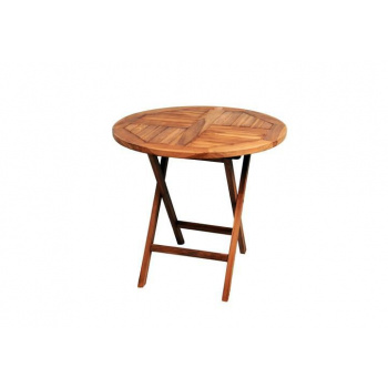 Menší kulatý venkovní stolek na zahradu / balkon, masivní týkové dřevo, průměr 80 cm