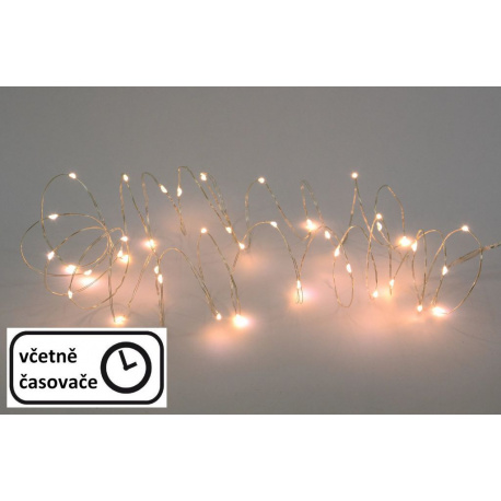 Vánoční světelný řetěz - mikro LED diody na drátku, interiér, teple bílý, 7,9 m