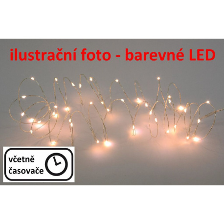 Mikro LED světelný řetěz - stříbrný drátek, na ovinutí dekorací, vnitřní, na baterie, 3,9 m