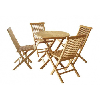 Dřevěný set nábytku (teak) z masivního dřeva, interiér / exteriér, 4 skládací židle