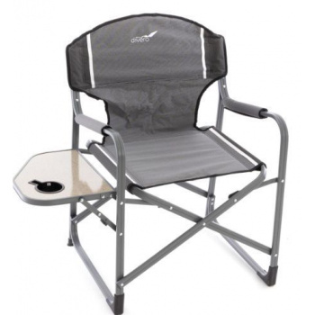 Skládací přenosná židle se sklopným stolečkem, hliník / polyester, šedá