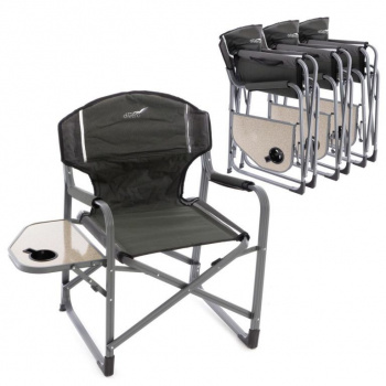 4x kempinková skládací židlička s bočním stolkem, hliník / polyester, nosnost 110 kg