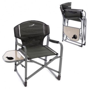 2x kempinková skládací židlička s bočním stolkem, hliník / polyester, nosnost 110 kg