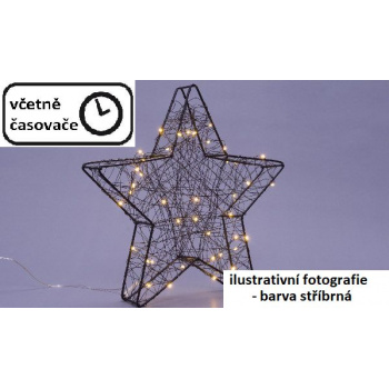Kovová vánoční hvězda k postavení na stůl / parapet, osvětlená 25 LED, stříbrná, 30 cm