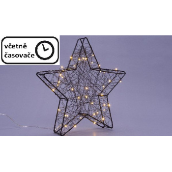 Kovová vánoční hvězda k postavení na stůl / parapet, osvětlená 25 LED, černá, 30 cm
