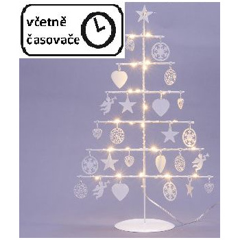 Dekorativní kovový vánoční stromeček do bytu, osvětlený, na baterie, bílý, 42 cm
