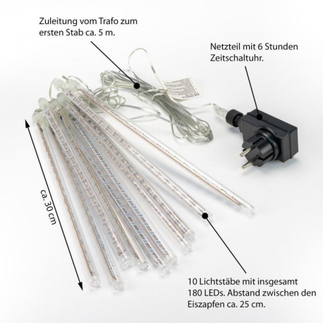 Vánoční osvětlení s efektem padajícího deště - řetěz z tyčí venkovní + vnitřní, barevný, 2,5 m