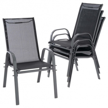 4x stohovatelná židle na zahradu / terasu, kov + umělá textilie, antracit / černá