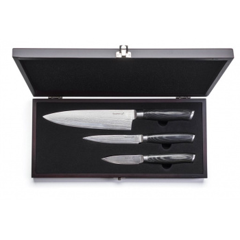 Dárková sada nožů v luxusní dřevěné krabičce, japonská ocel damašková, 3 ks