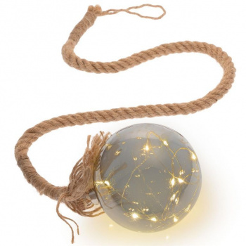 Vánoční baňka se světelným řetězem uvnitř, na laně, vnitřní, na baterie, časovač, průměr 10,5 cm