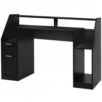 Pracovní a PC stůl černý se šuplíky a otevřenými policemi, 123x55x90 cm