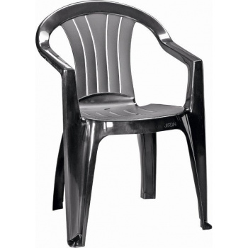 Tmavá grafitová zahradní židle z plastu, s opěrkou a područkami