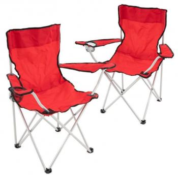 2x skládací kempingová + rybářská židlička s opěrkami, do 120 kg, červená