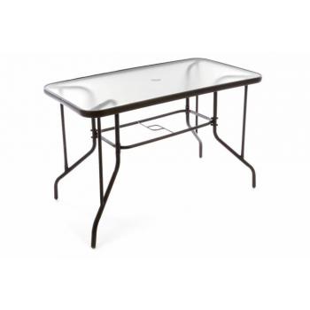 Obdélníkový venkovní stolek se skleněnou deskou, hnědý, 110x60 cm