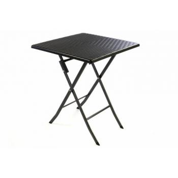 Menší venkovní skládací stolek čtvercový, ratan, černý, 61x61 cm