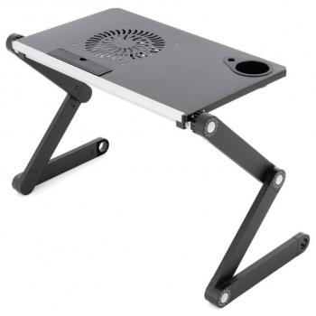 Nastavitelný notebookový stolek hliníkový, s větráčkem, 48x28 cm