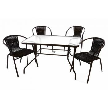Kovový zahradní nábytek- obdélníkový stůl + 4 židle, tmavě hnědý