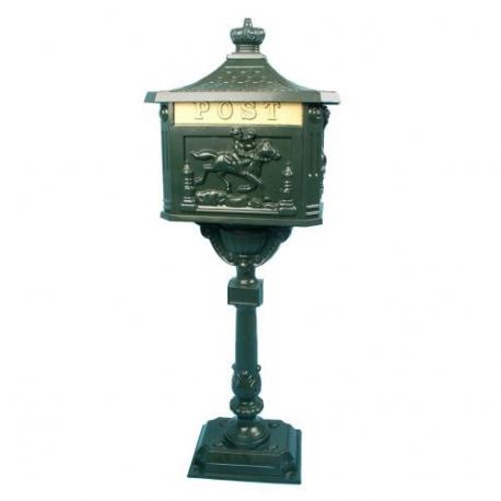 Okrasná sloupová poštovní schránka, historický motiv, olivově zelená, 111 cm