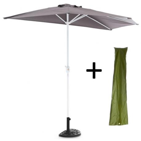 Slunečník na balkon / terasu půlkruhový včetně stojanu a krytu, antracit, šířka 265 cm