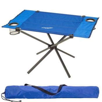 Přenosný outdoorový stolek skládací, kov / textil, modrý, 80x50 cm