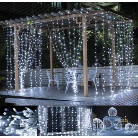 Studeně bílý světelný závěs - vánoční osvětlení venkovní i vnitřní, svícení / blikání, 3x3 m