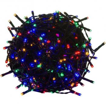 Vánoční svítící LED řetěz barevný, venkovní / vnitřní, zelený kabel, 200 diod, 20 m