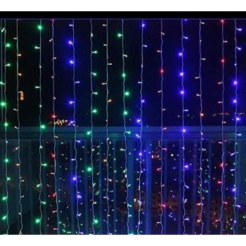 Barevný světelný závěs - vánoční osvětlení venkovní i vnitřní, svícení / blikání, 3x3 m