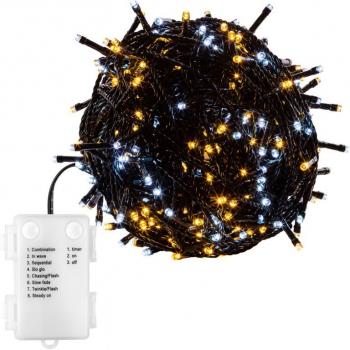 Vánoční LED řetěz na baterie s efekty svícení a blikání venkovní + vnitřní, tepl. / stud. bílá, časovač, 20 m