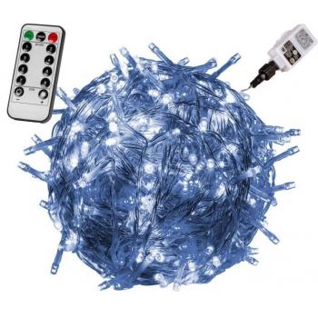 Světelný řetěz na dálkové ovládání venkovní / vnitřní, 8 funkcí, studeně bílá, průhledný kabel, 5 m