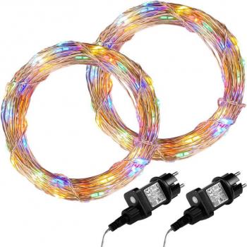 2x vánoční světelný světelný kabel - drátek venkovní + vnitřní, barevný, 100 LED, 10 m
