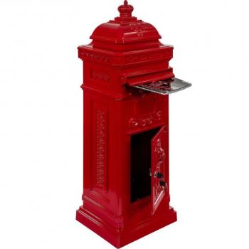 Ozdobná sloupová poštovní schránka, velký objem, červená, 102,5 cm