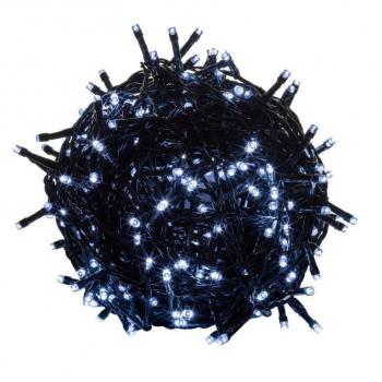 Dlouhý LED řetěz studeně bílý, venkovní / vnitřní, zelený kabel, 600 LED, 60 m