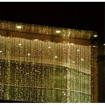 Teple bílý světelný závěs - vánoční osvětlení venkovní i vnitřní, svícení / blikání, 3x6 m