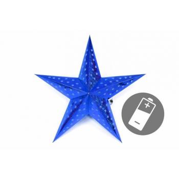 Papírová svítící vánoční hvězda do bytu, časovač, na baterie, modrá, 60 cm