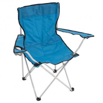 Menší přenosná cestovní židlička s područkami, kov / látka, modrá