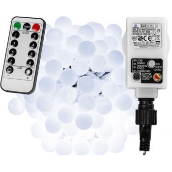 Světelný řetěz na párty / zahradu / vánoce, studeně bílé kuličky, venkovní + vnitřní, efekty, DO, 20 m