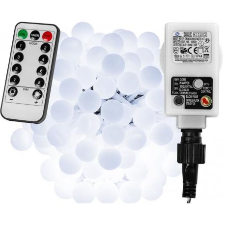 Světelný řetěz na párty / zahradu / vánoce, studeně bílé kuličky, venkovní + vnitřní, efekty, DO, 20 m