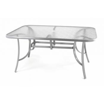 Venkovní kovový stůl se skleněnou deskou obdélníkový, šedý, délka 150 cm