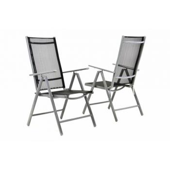 2x lehká hliníková zahradní židle, polstrování z umělé textilie, šedá / černá