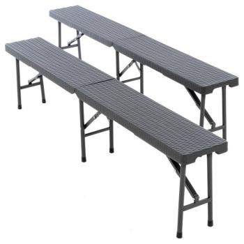 2x skládací cateringová lavice pro pořádání venkovních akcí, ratanový vzor, antracit, 180 cm
