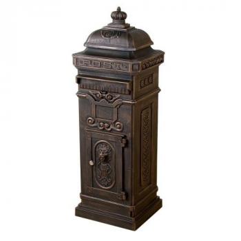 Sloupová dekorativní poštovní schránka, historický vzhled, mosaz, 102,5 cm