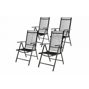 4x hliníková skládací židle na zahradu / terasu, nastavitelné opěradlo, černá