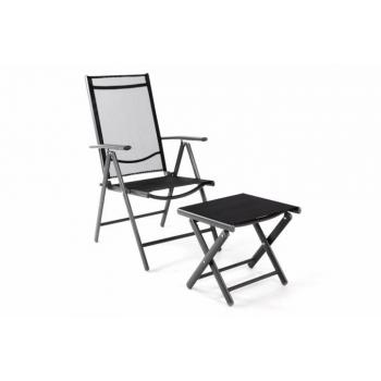 Lehká kovová hliníková židle s textilní výplní + židlička pod nohy, skládací