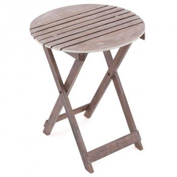 Malý kulatý zahradní stolek skládací, hnědošedý, vintage vzhled, výška 60 cm
