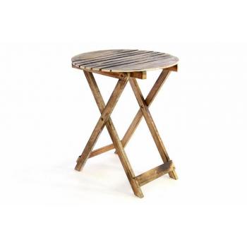 Designový skládací stolek z opáleného dřeva, kulatý, průměr 50 cm