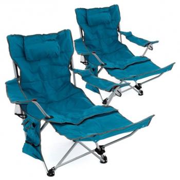 2x kempingová židlička s odnímatelnou podnožkou, nastavitelné opěradlo, modrá
